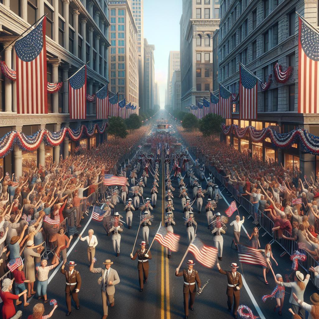 Parade through patriotic city.