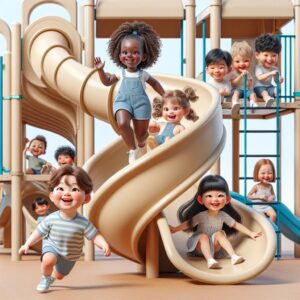 Children playing on slides