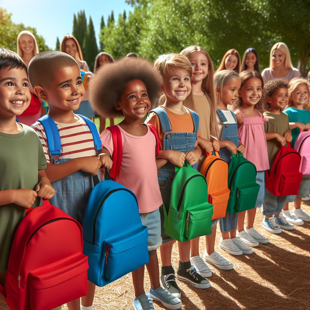 Children receiving backpacks.