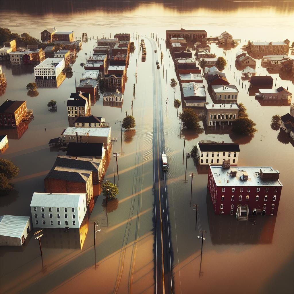 Flooded Carolina streets aerial.