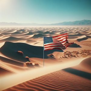 American flag in desert.