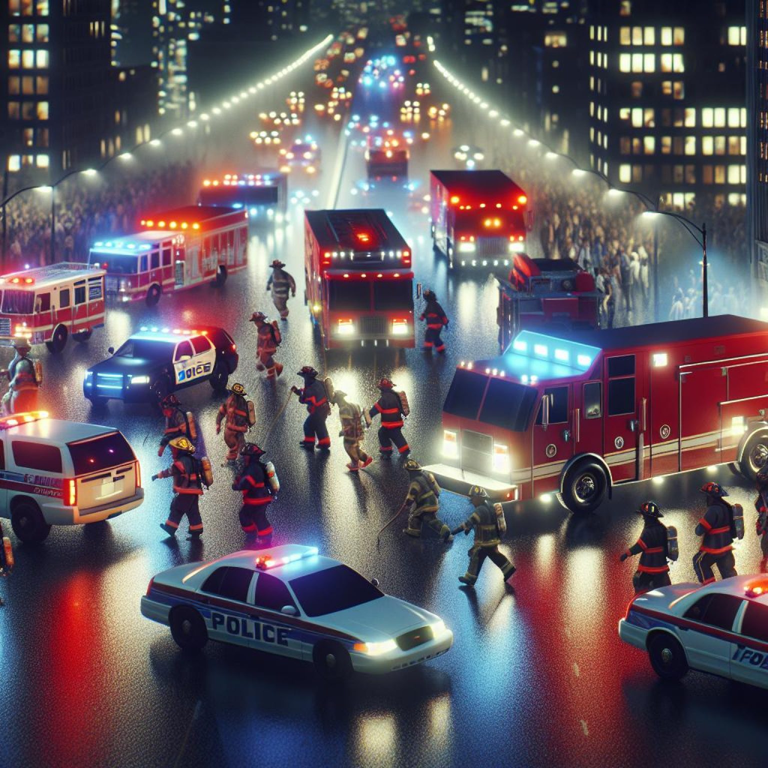 Emergency vehicles at night