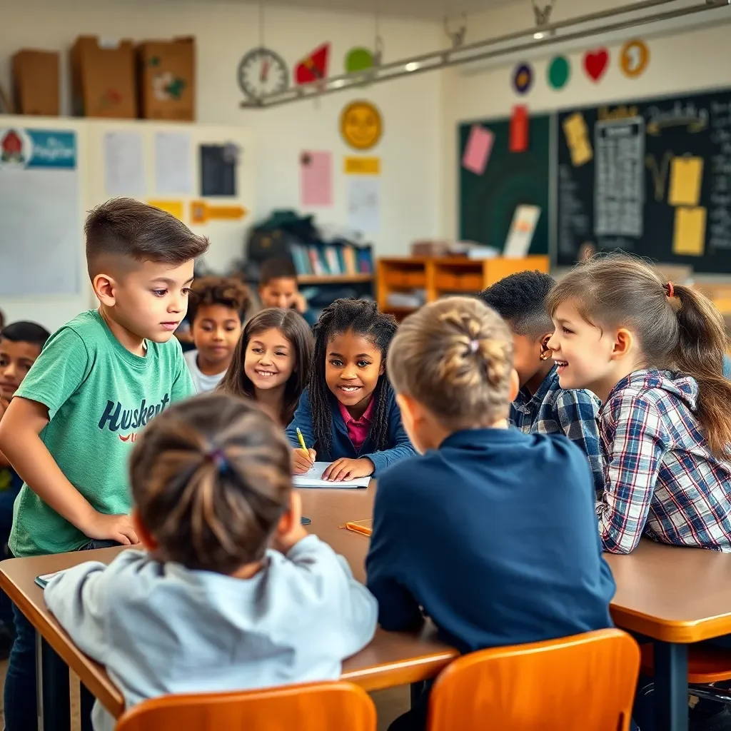 Classroom filled with diverse young minds collaborating creatively.