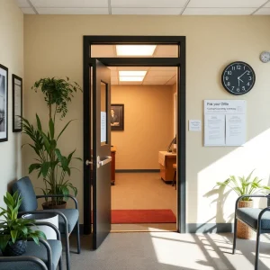 Counselor office with open door and welcoming atmosphere.