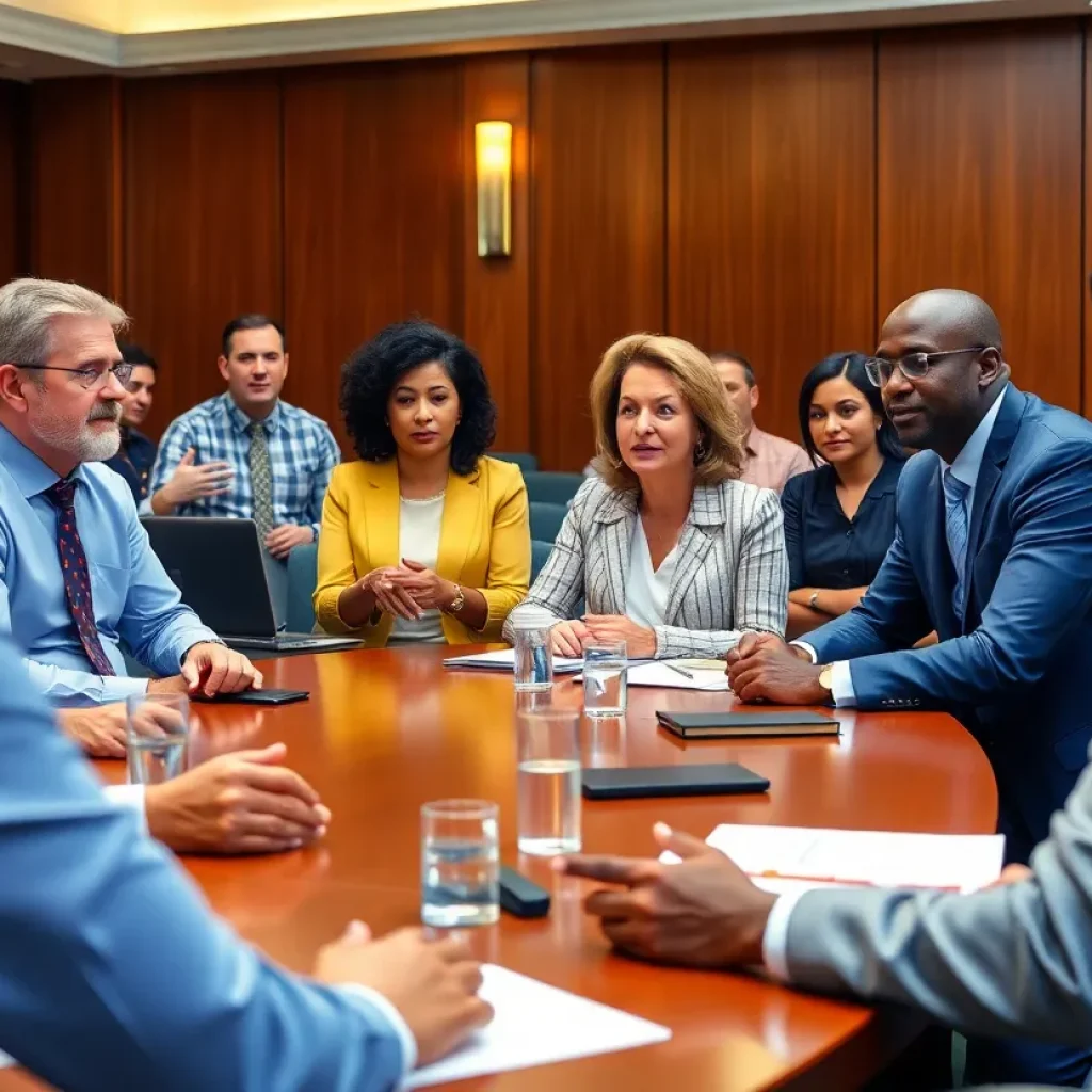 Austin city council members in a meeting discussing local issues