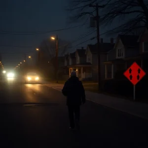 Dark street illustrating pedestrian safety concerns