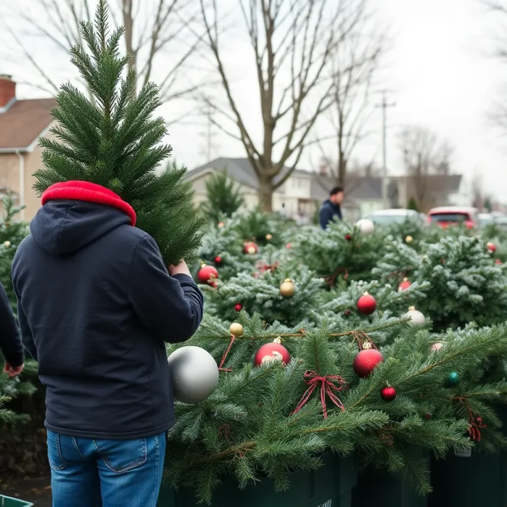 Residents recycling their Christmas trees in Georgetown