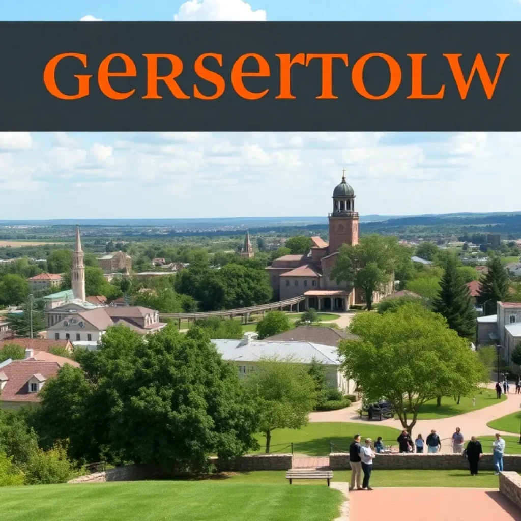 Scenic view of Georgetown Texas with people in the park.