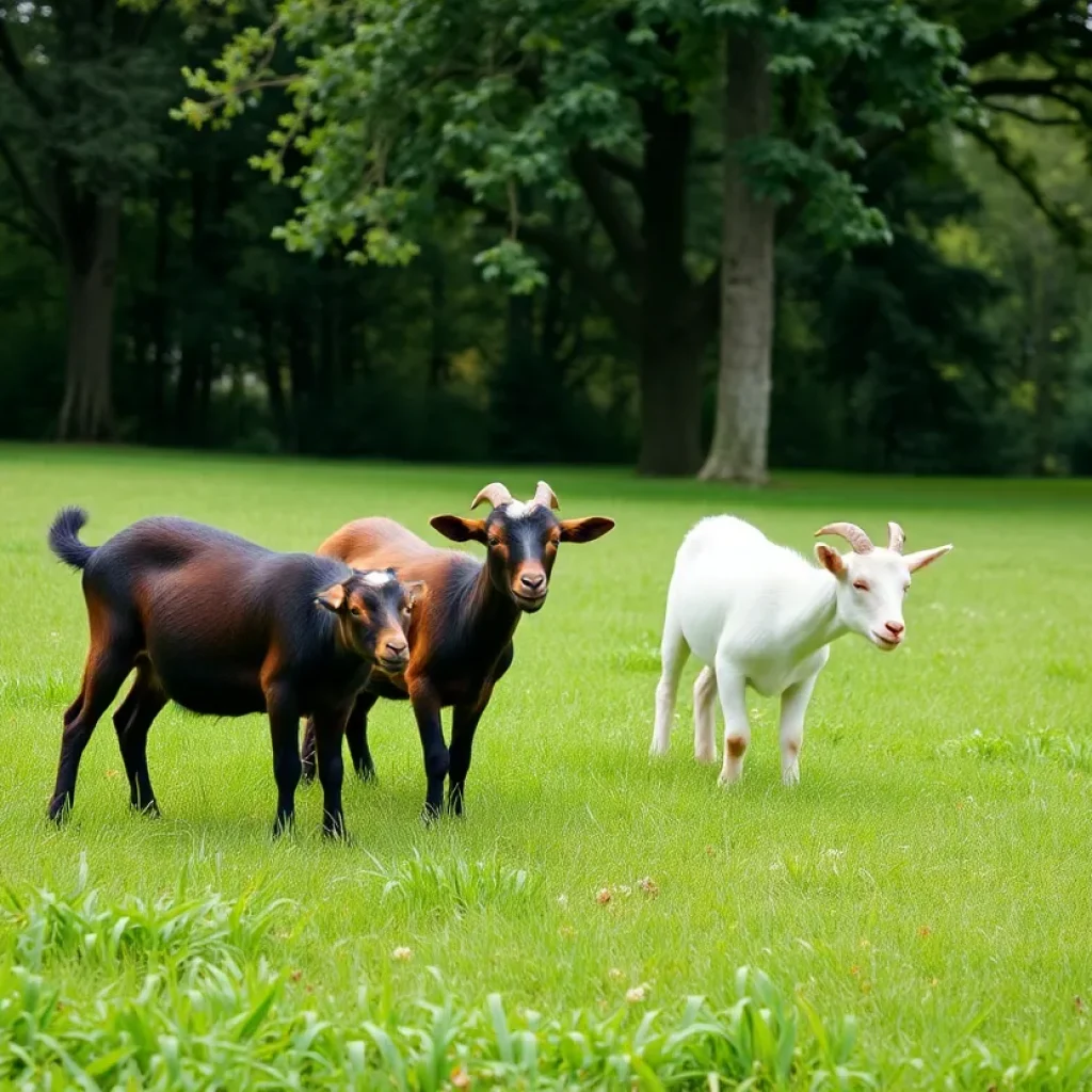 Goats grazing in Bohls Park for eco-friendly lawn care