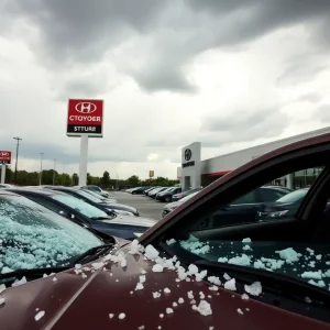 Hail-damaged cars at Steele GMC Round Rock dealership