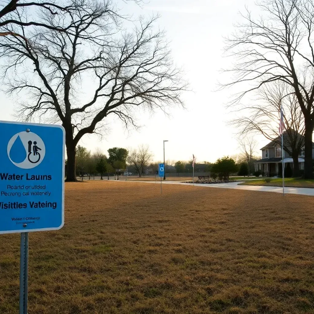 Dry lawns in Leander, Texas, during water restriction phase.