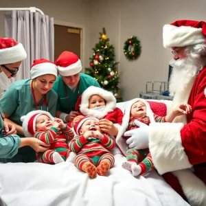 Santa Claus visiting babies in the NICU at Ascension Seton Williamson