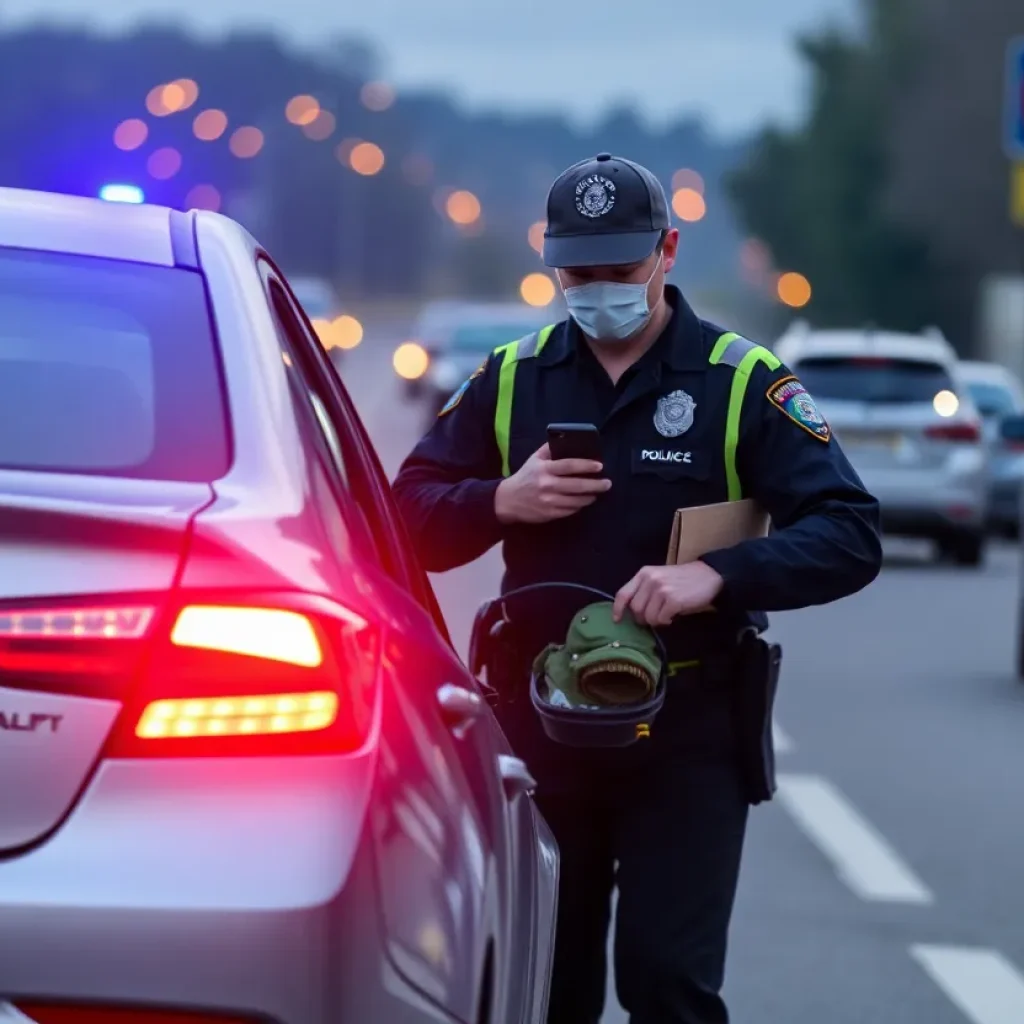 Police officers investigating a vehicle during a traffic stop