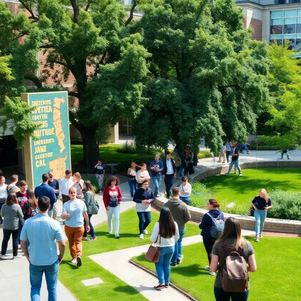 Students at the University of Austin engaging in academic discussions on campus.