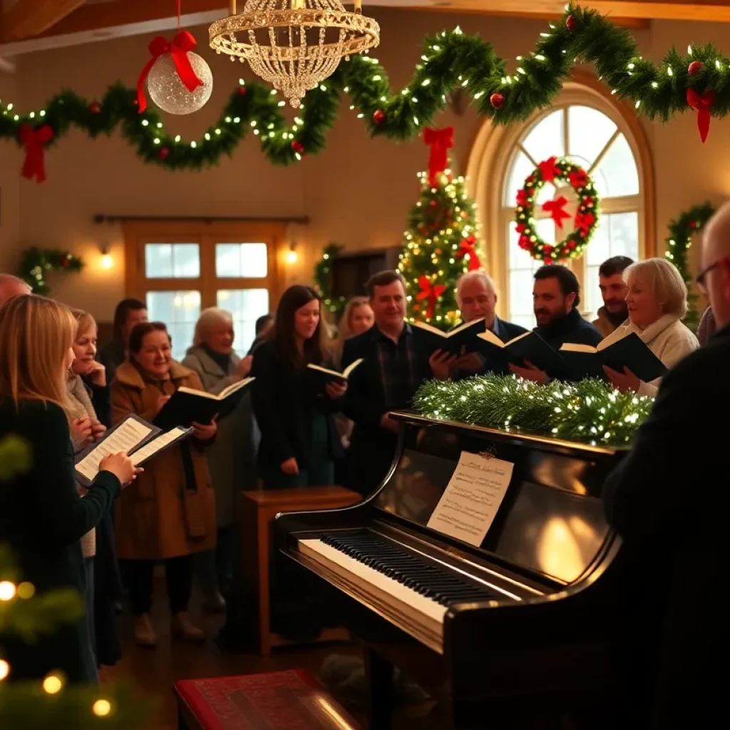 Guests enjoying the Christmas caroling party in Austin.