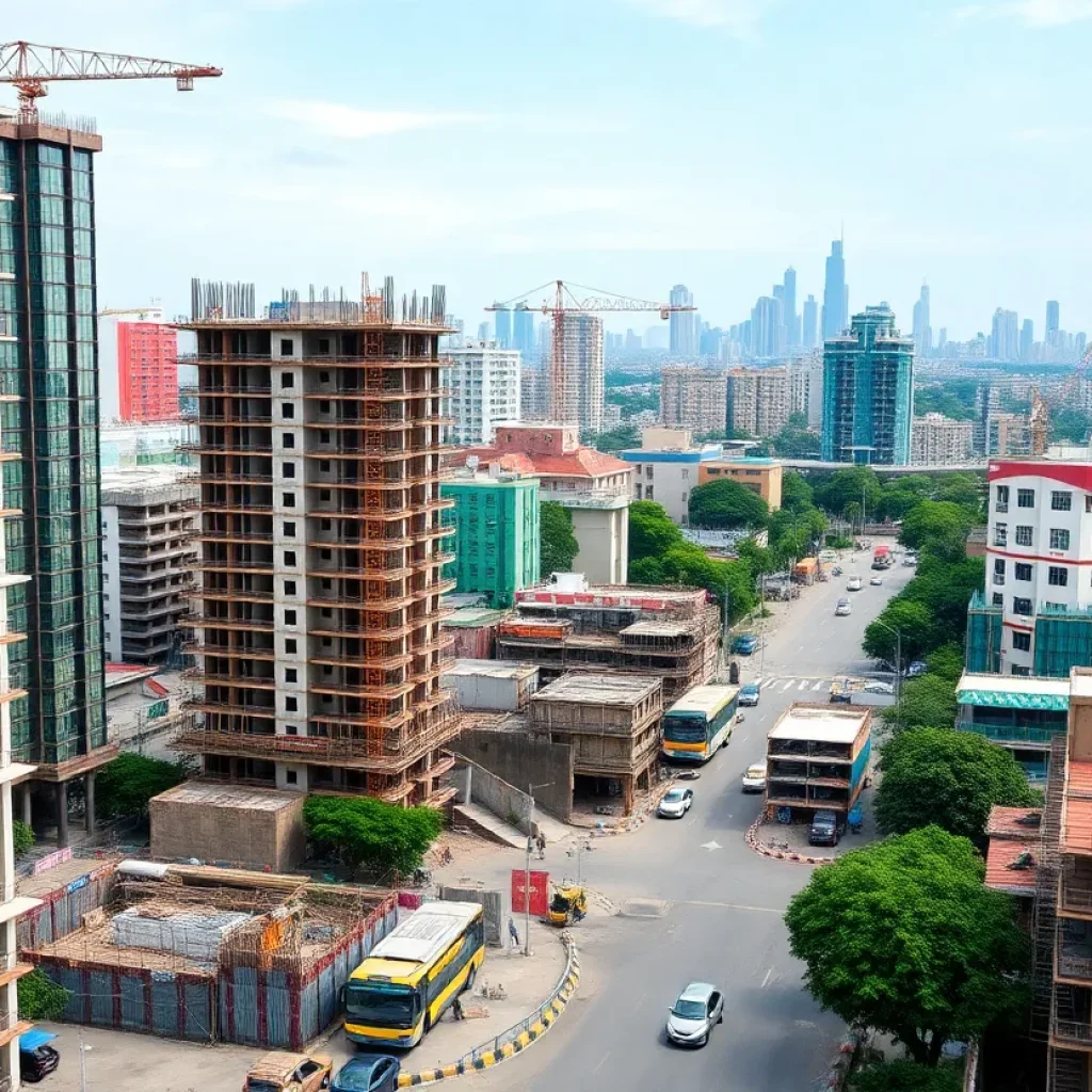 Construction site in Austin with the city skyline in the background