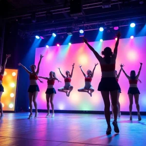 Theater performers rehearsing for Bring It On: The Musical