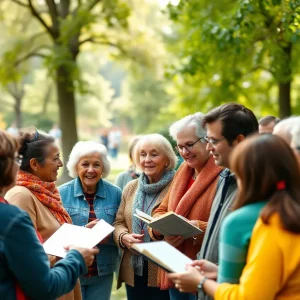 Community members reflecting together in a park.