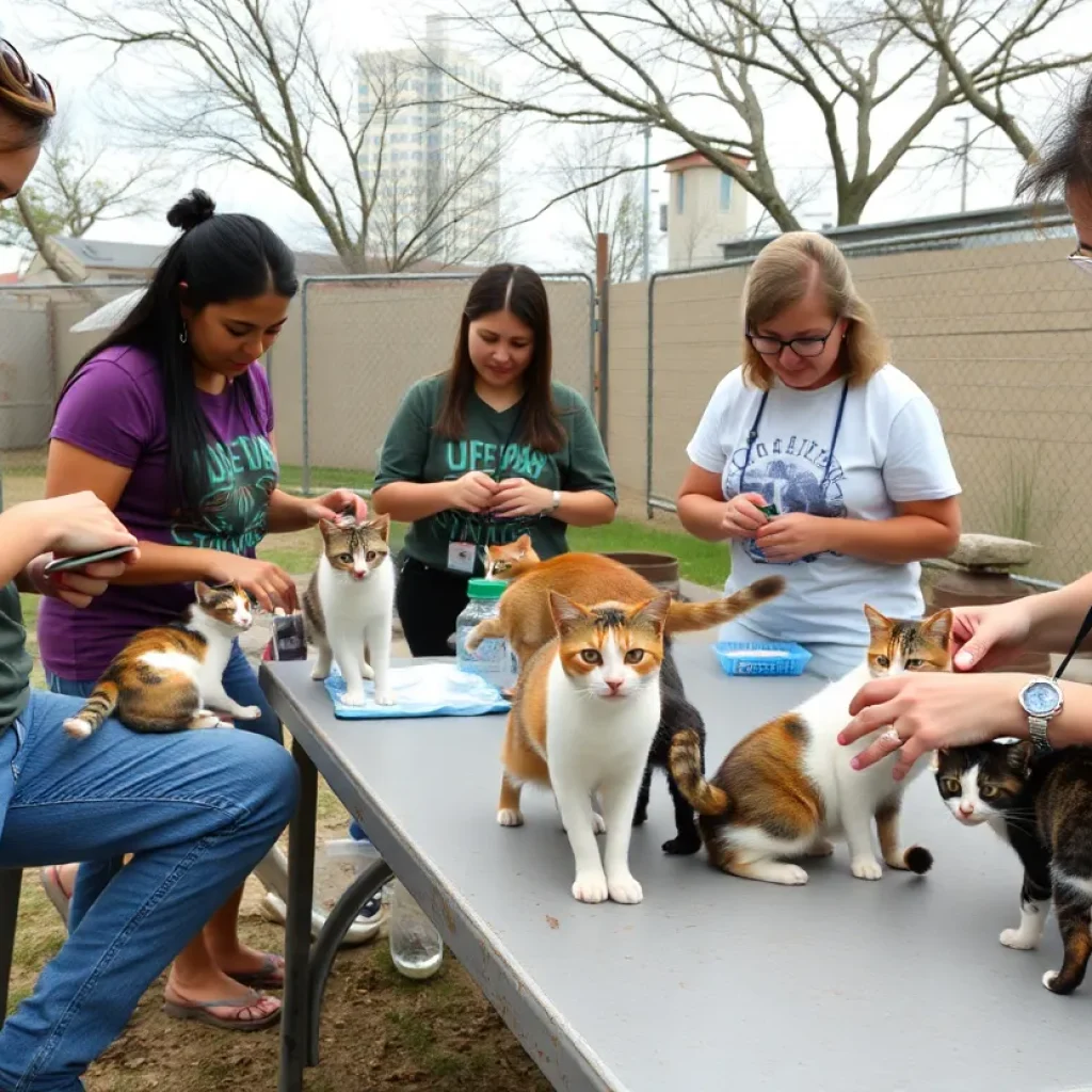 Volunteers at a cat clinic in Austin working to spay and neuter free-roaming cats