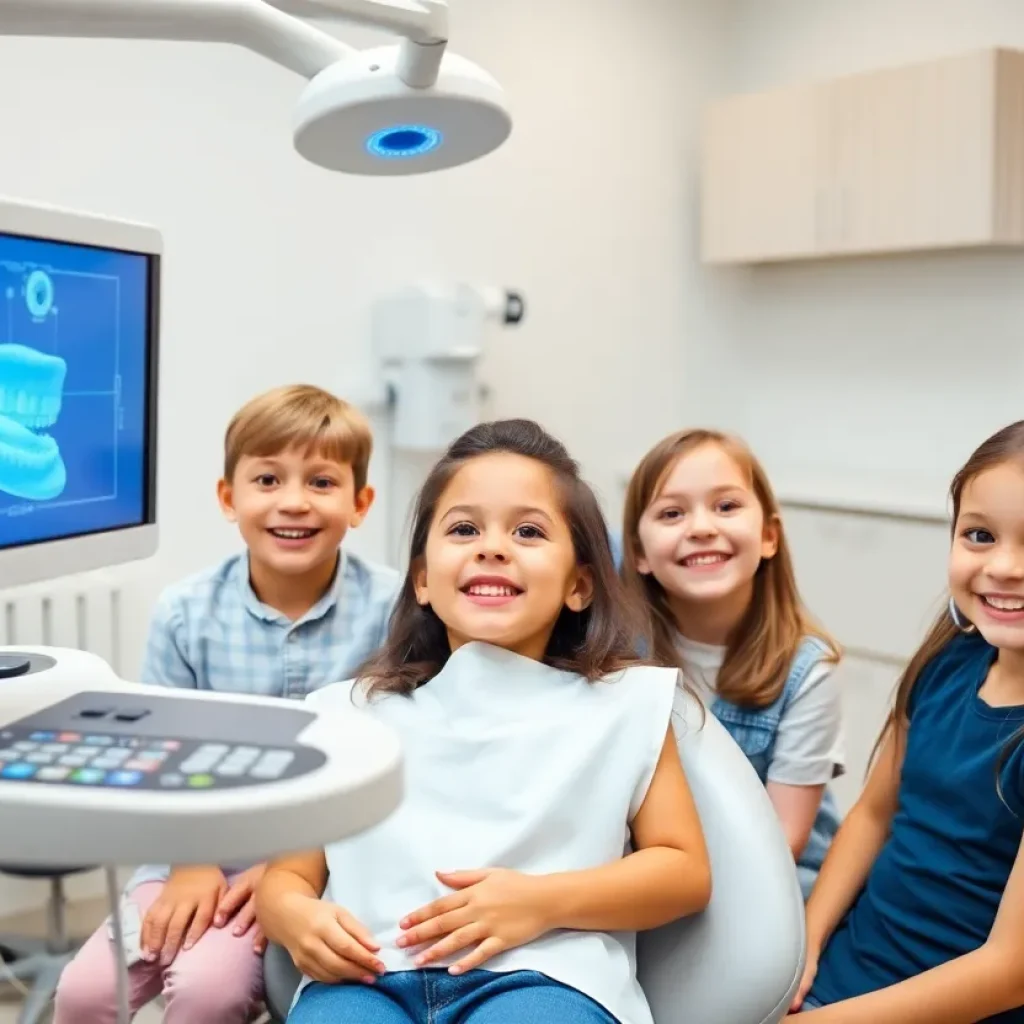 Children receiving orthodontic care in a modern dental clinic.