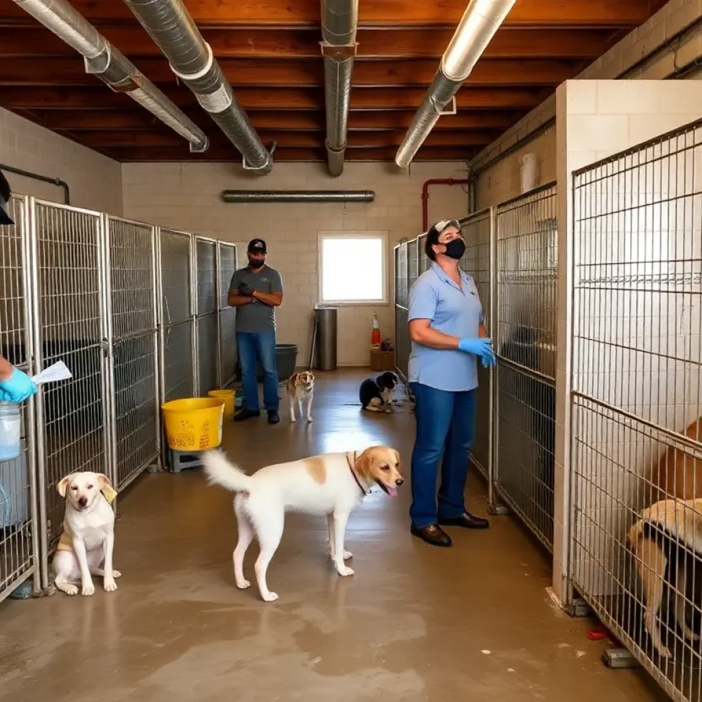 Staff members caring for animals at Georgetown Animal Shelter during repair works