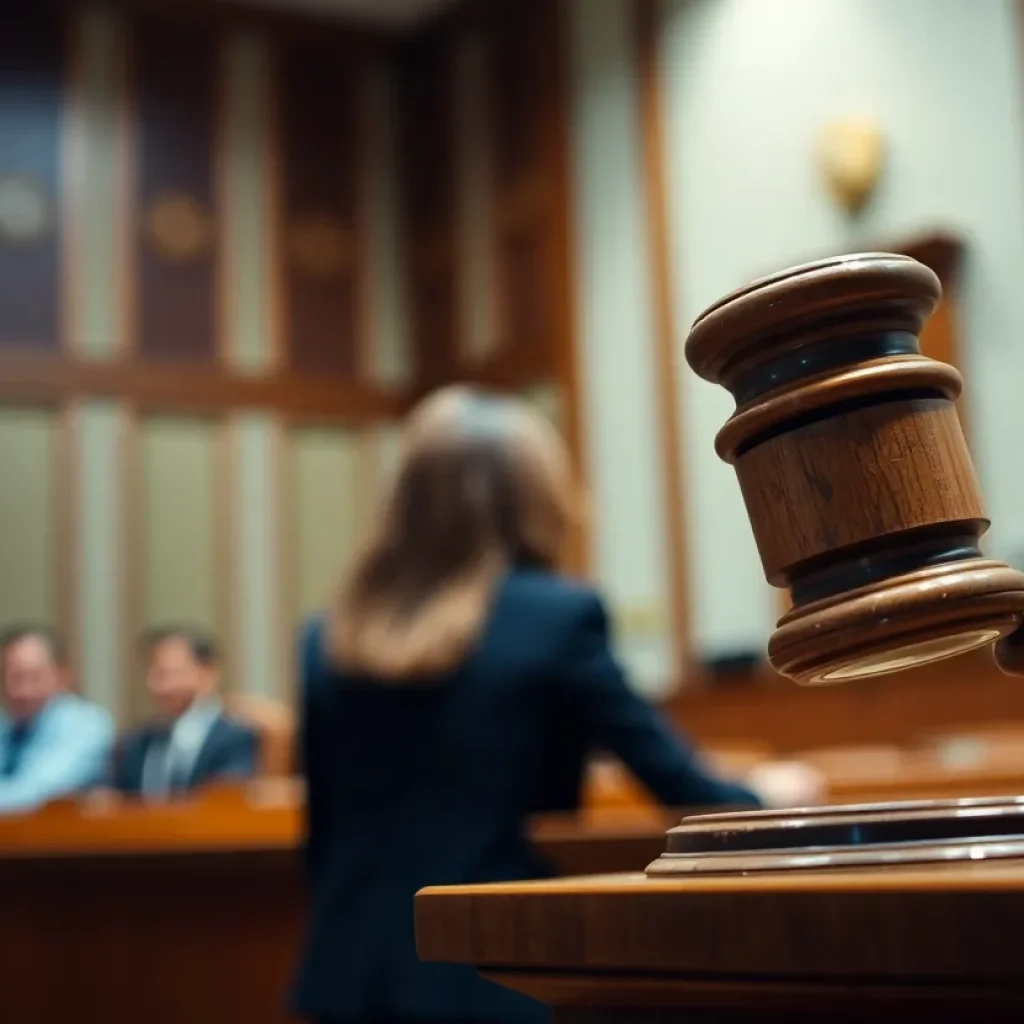 Courtroom scene with gavel symbolizing legal sentencing.