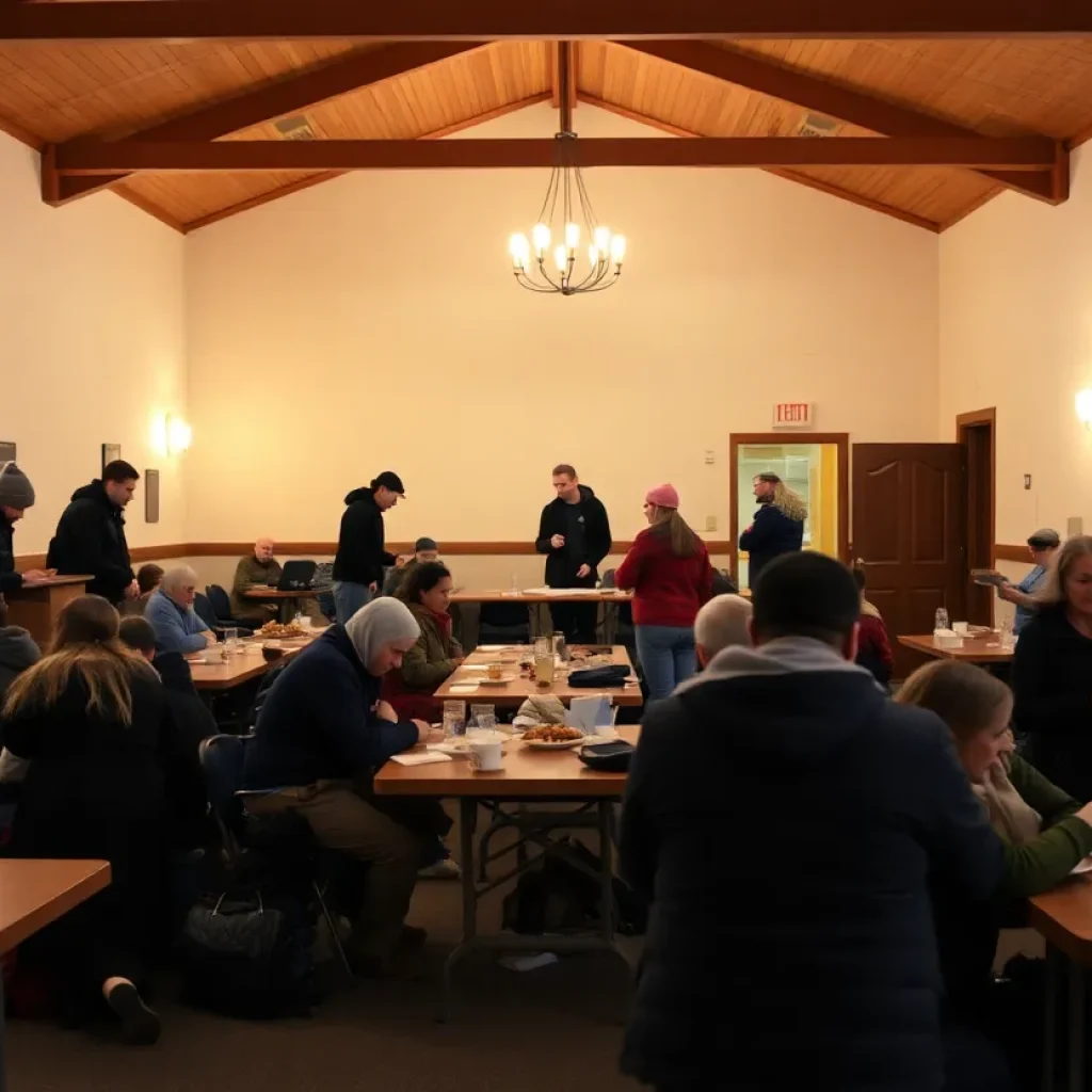 Volunteers serving food at Georgetown emergency shelter during cold snap.