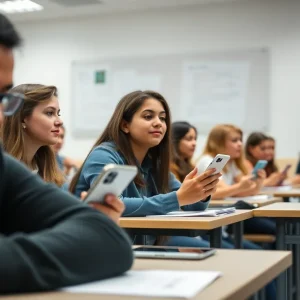 Students in a classroom focused on learning without cell phones