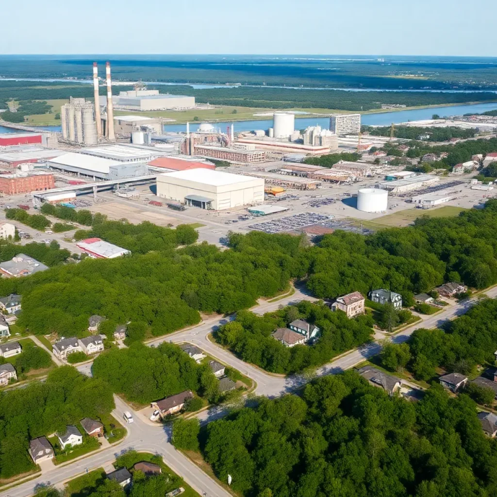 Industrial view of Georgetown, South Carolina with International Paper mill in the background.