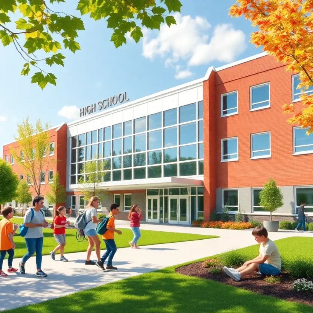 Architectural rendering of the new high school in Georgetown