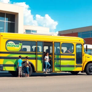 Eco-friendly propane-powered school bus at Georgetown ISD