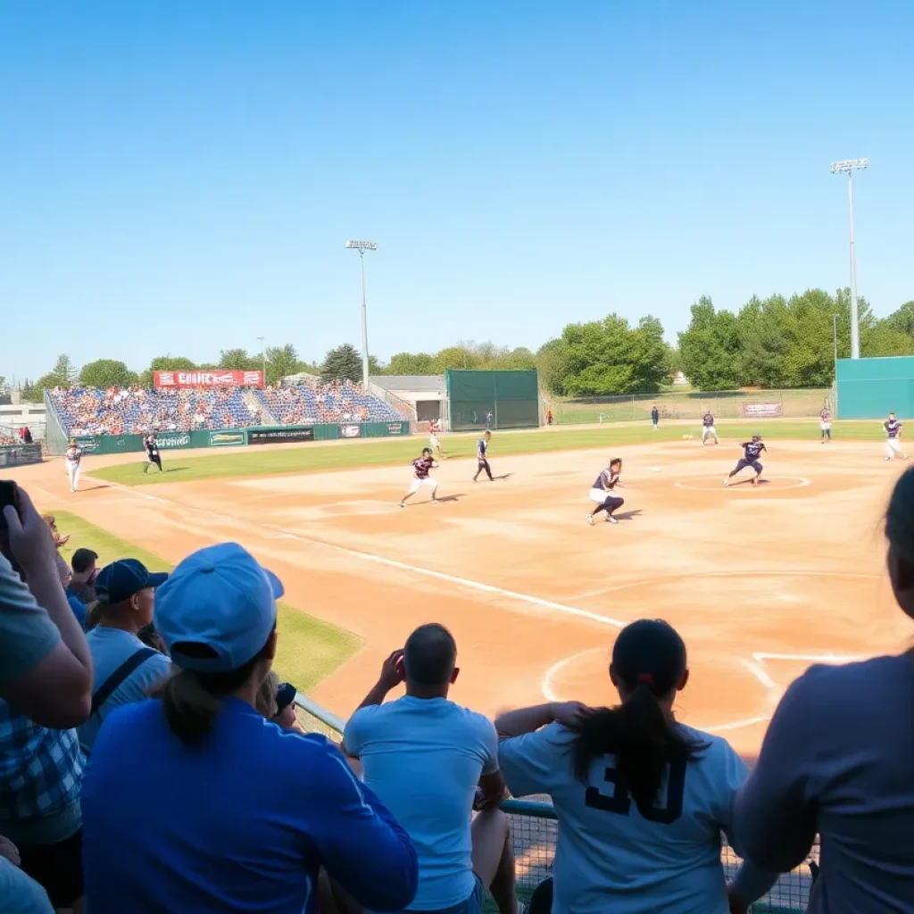 Georgetown University softball team in action during a game