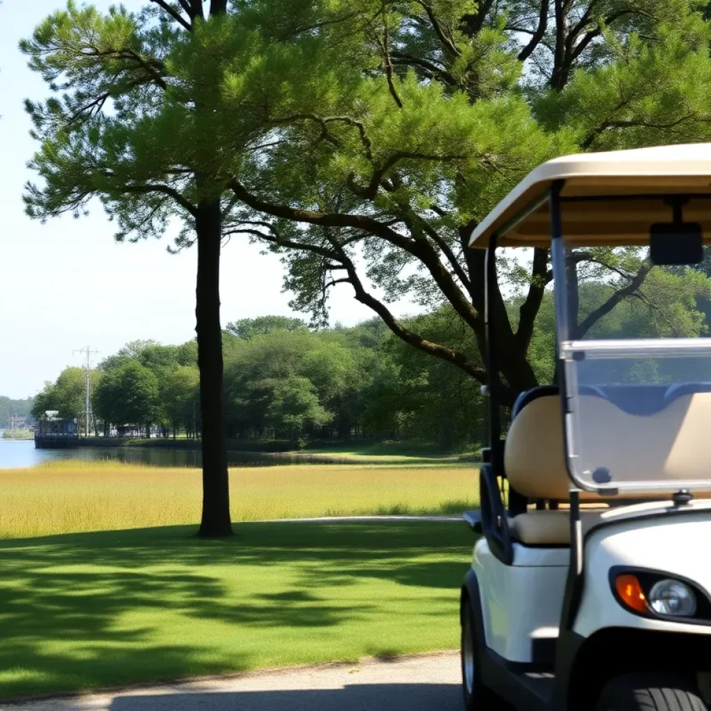 Golf cart on Kelleys Island surrounded by nature