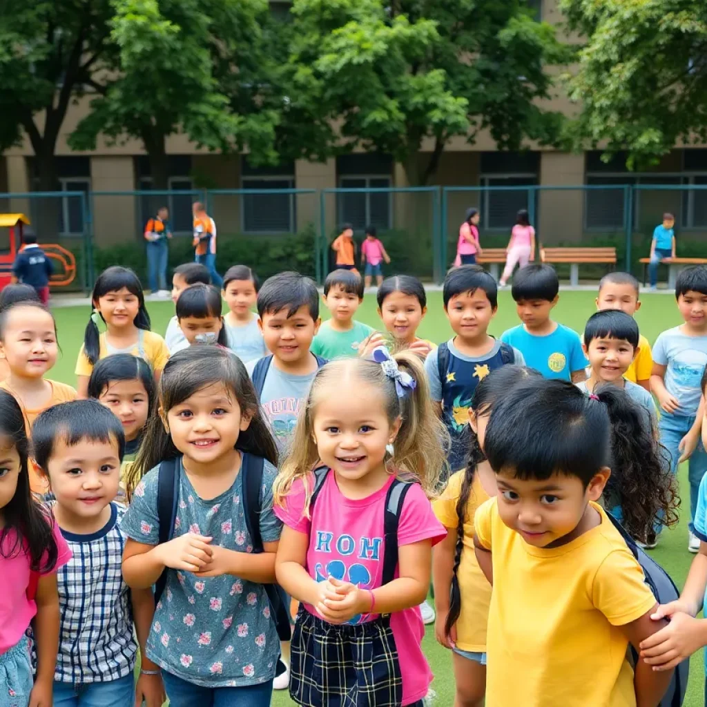 Children engaging in various after-school programs at Leander school playground.