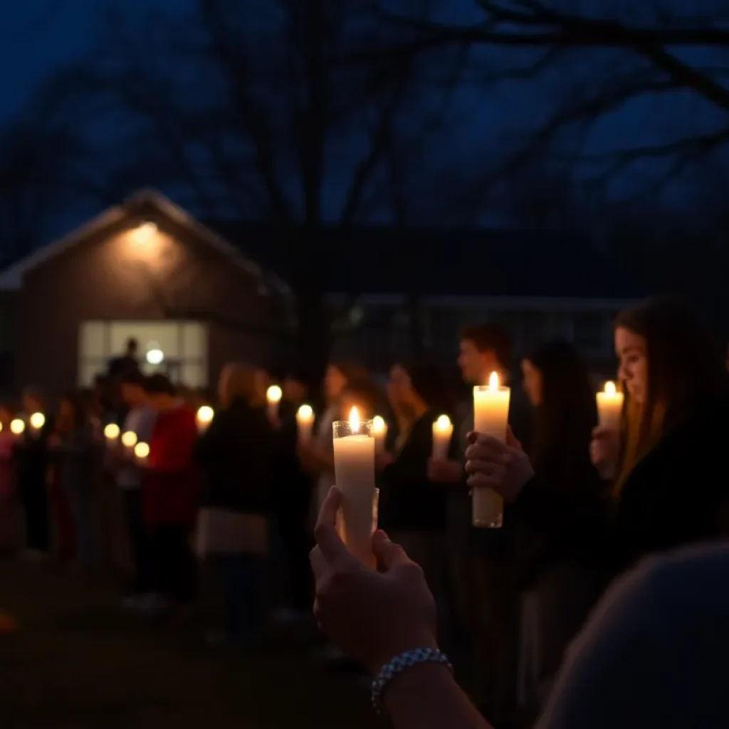 Community members holding candles at a vigil in Manor, Texas