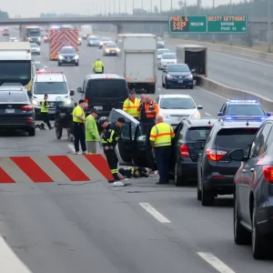 Emergency responders at the scene of a multi-vehicle crash on I-35 in Pflugerville.