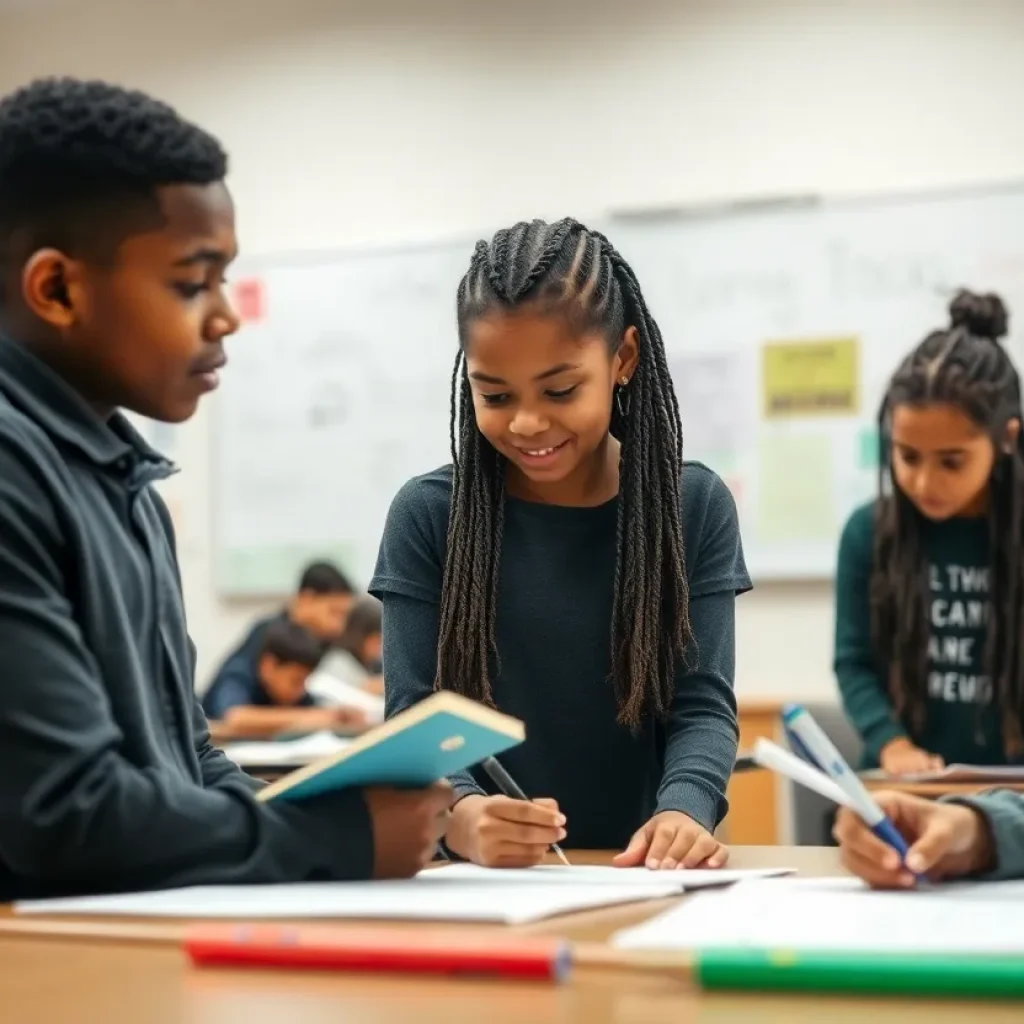 Students in a classroom participating in the Bluebonnet Learning curriculum