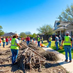 Volunteers and city workers participating in the cleanup efforts in Round Rock after Winter Storm Mara.