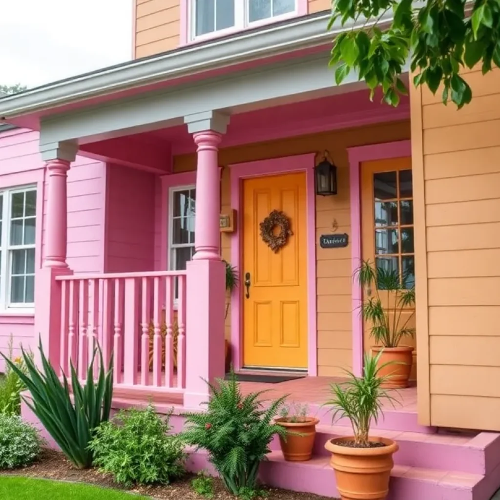 A colorful exterior view of the Skittles House in East Austin, highlighting its vibrant paint and artistic design.