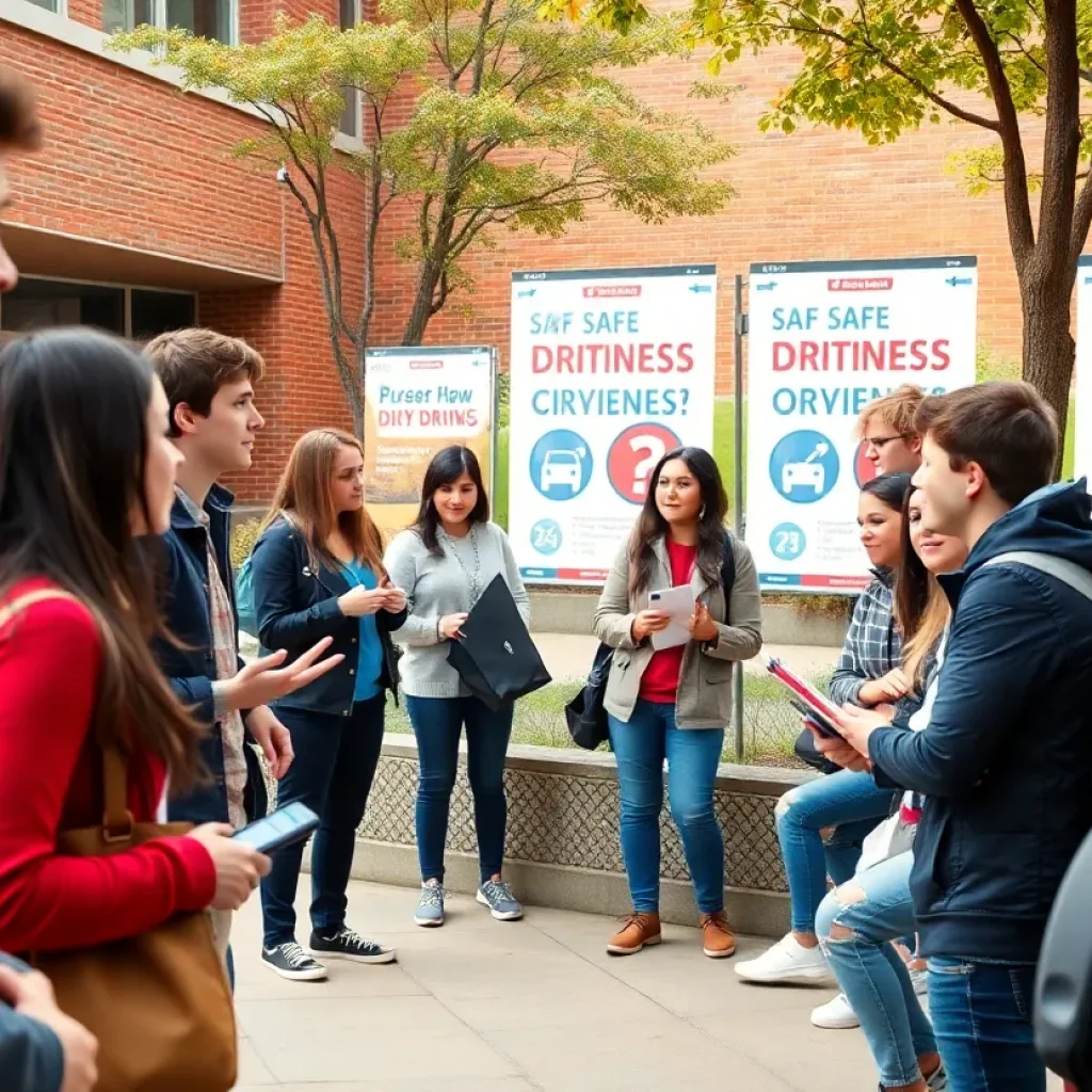 Students discussing safe driving initiatives on campus