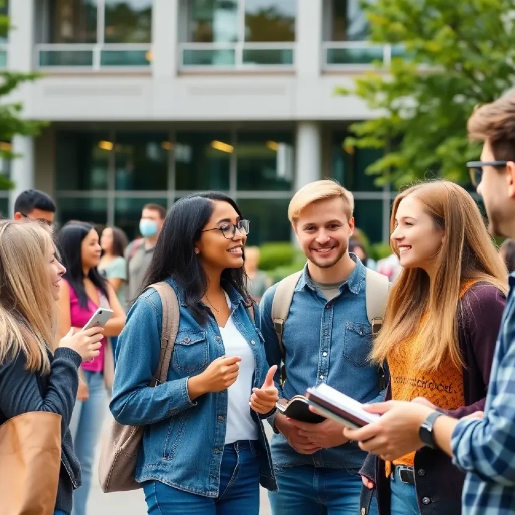 Students on the University of Austin campus engaging in intellectual discussions.