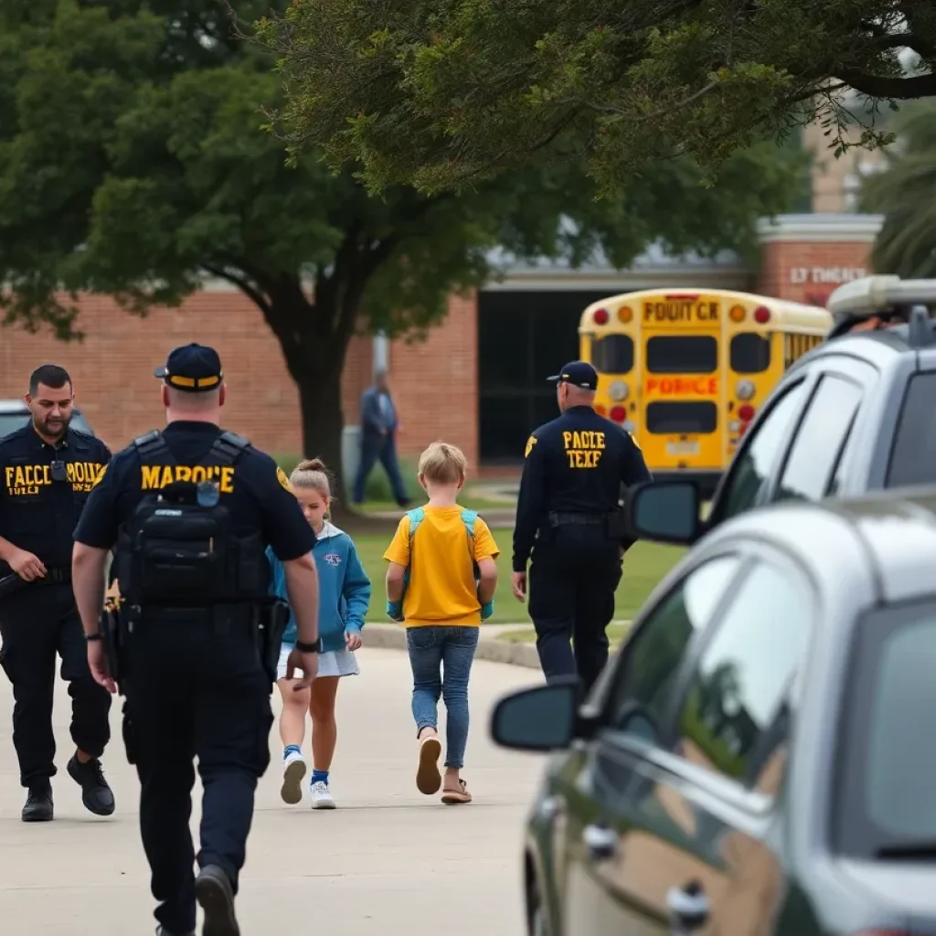 Students evacuating Georgetown High School during bomb threat incident