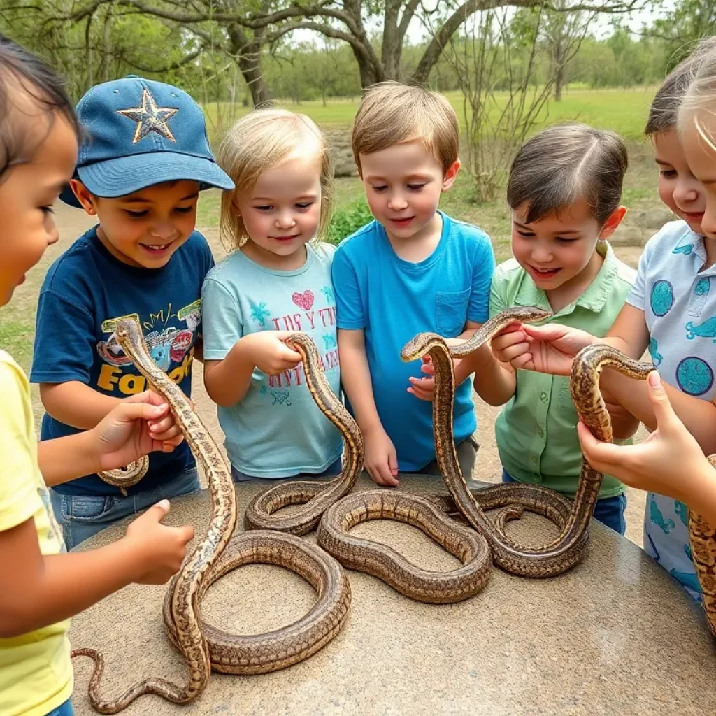 Children participating in educational snake event in Georgetown