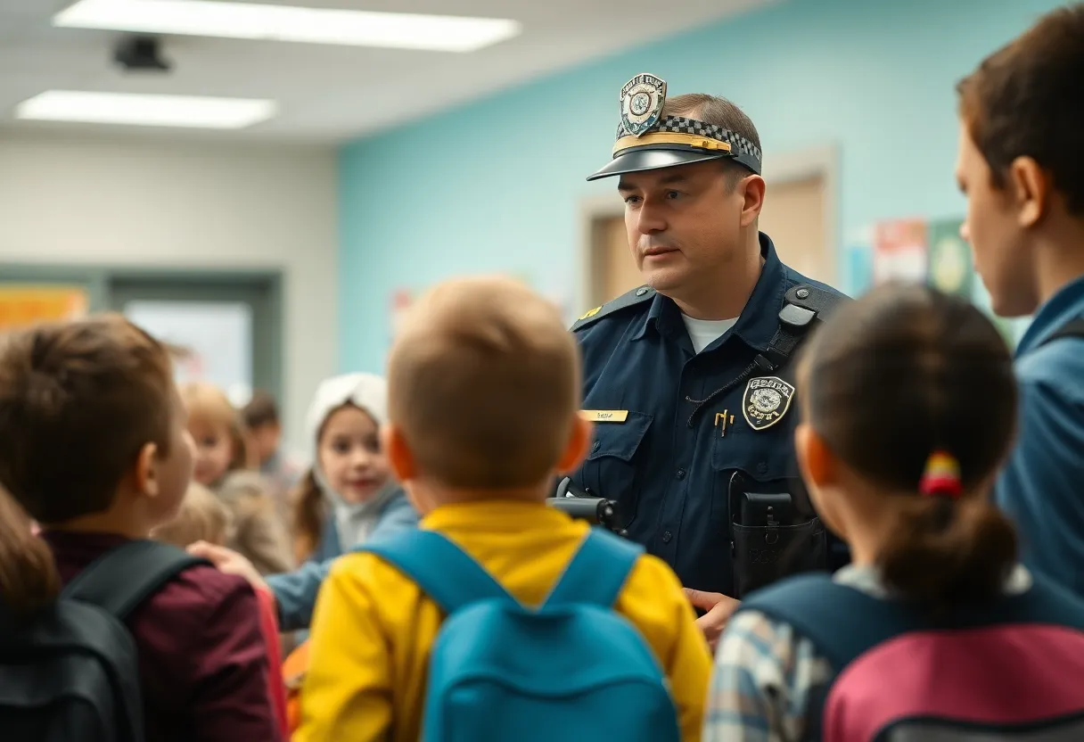 Police officer at a middle school.