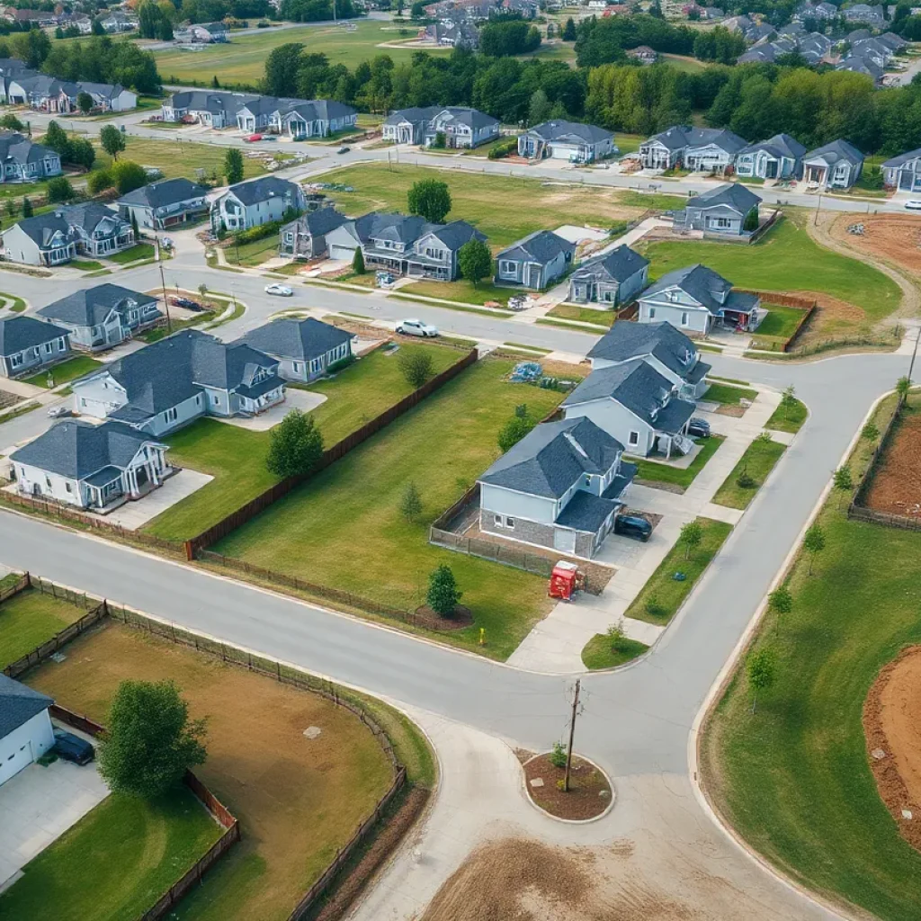 Aerial view of Meadowlark Preserve development area showing construction and homes.