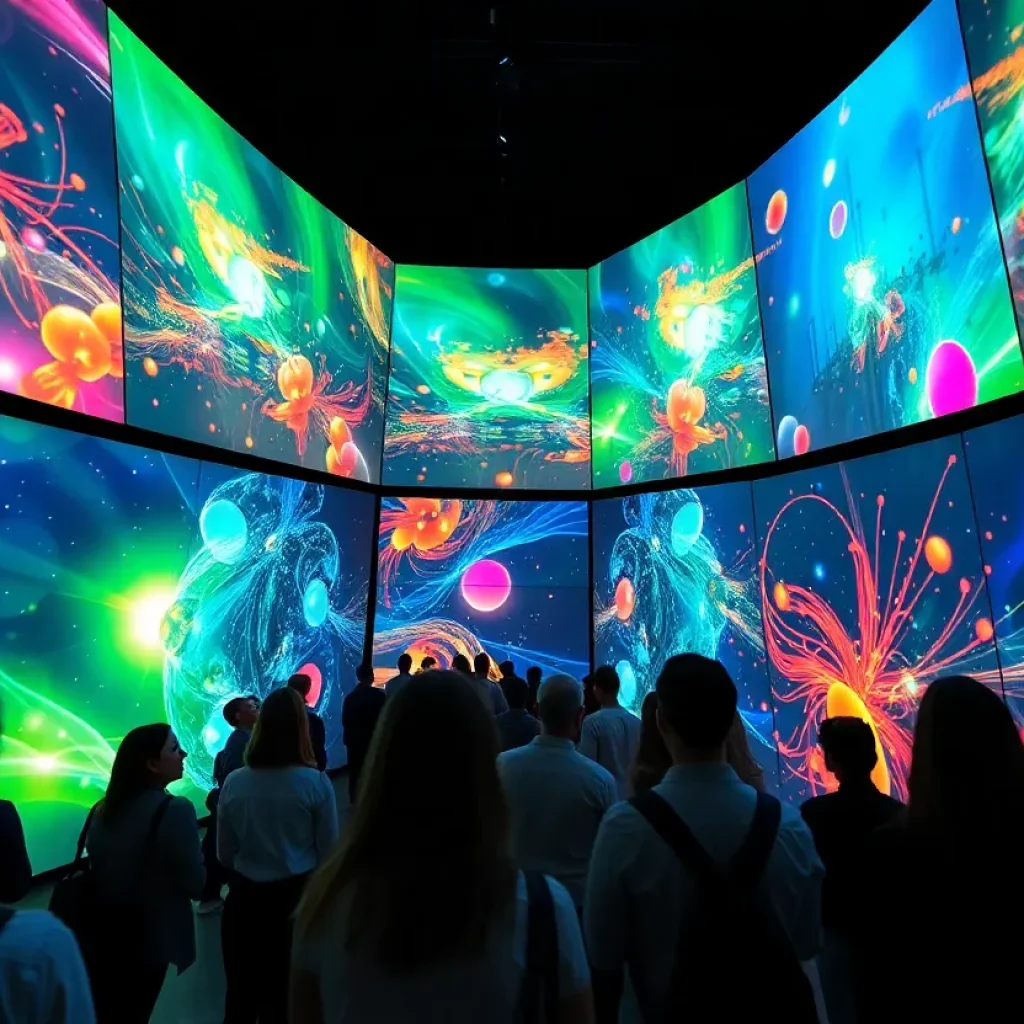 Interactive three-screen film installation in Austin