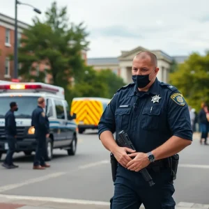 Police securing an area by Southwestern University during bomb threat response