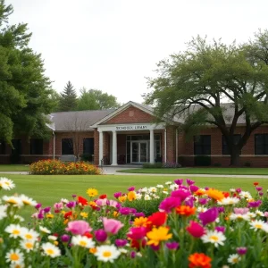 Community library in Georgetown, Texas surrounded by greenery.