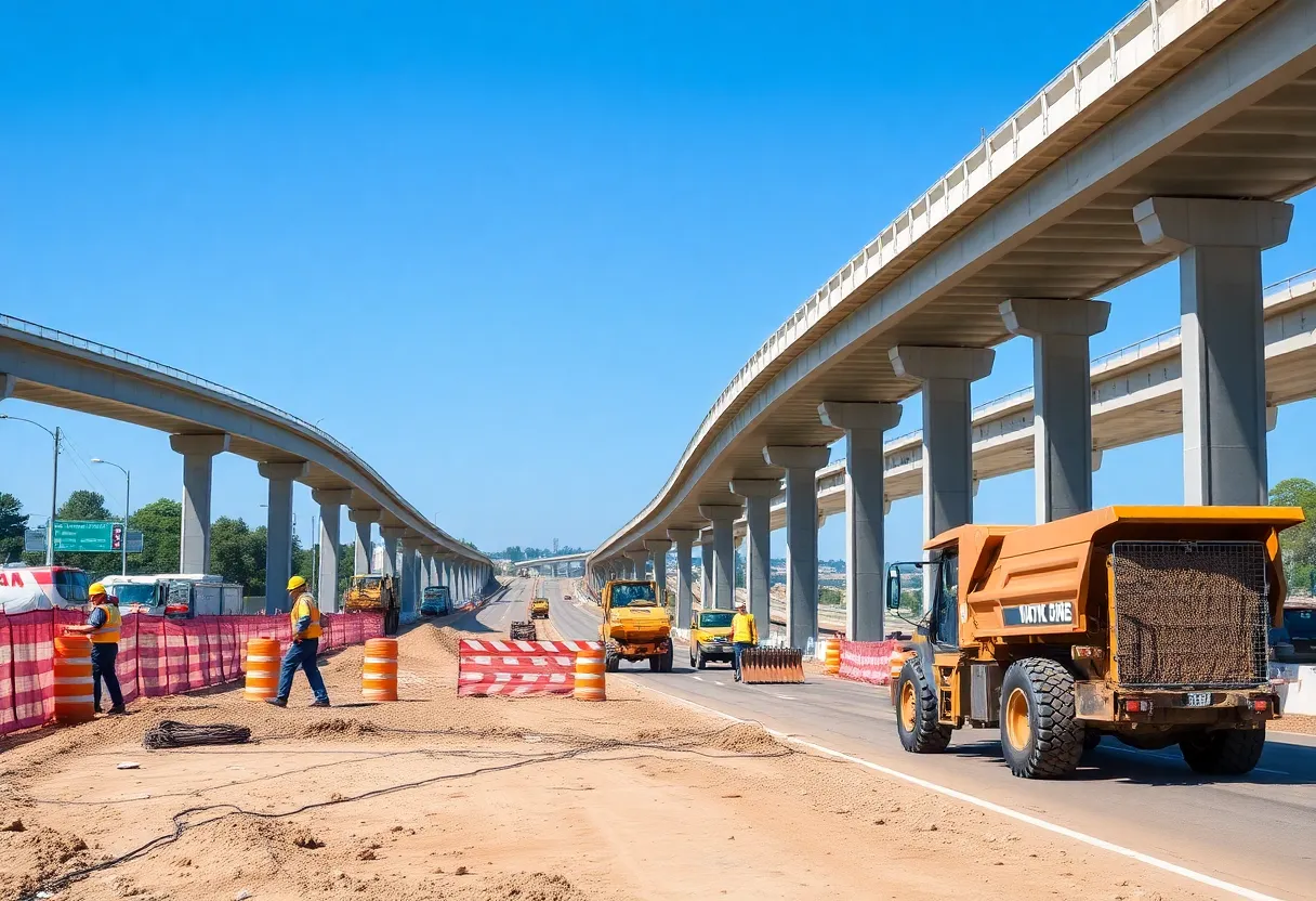 Construction workers at the 183A toll road extension site