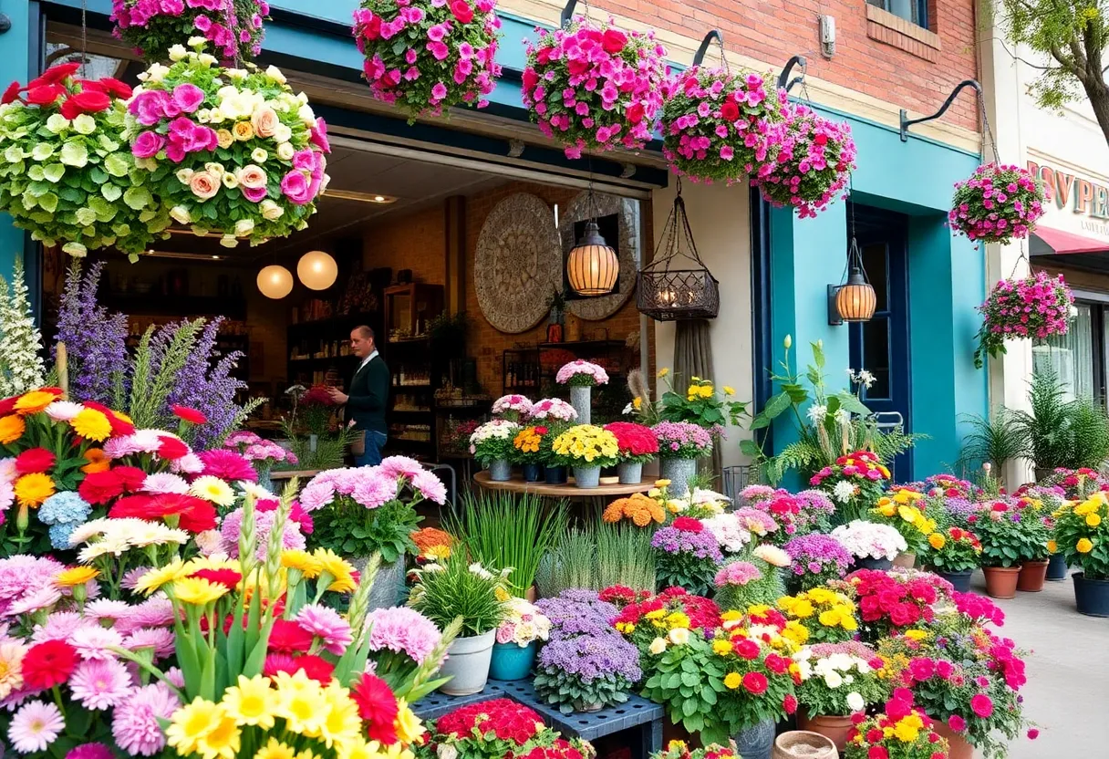 Vibrant flower shop display in Austin featuring colorful floral arrangements